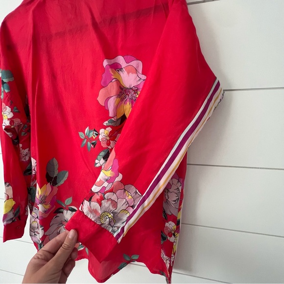 Johnny Was Passion Iris Floral Silk Tunic Blouse - Picture 7 of 7